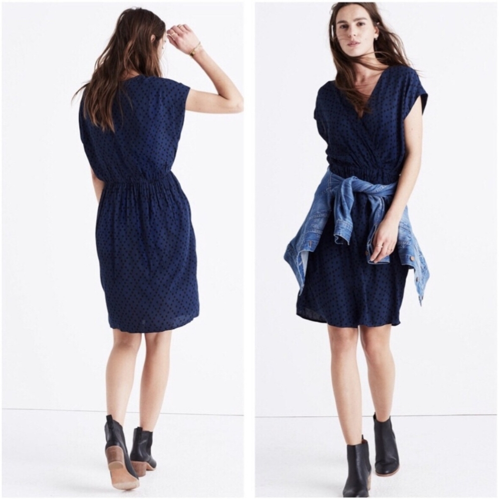 Madewell Wrap Front Midi Dress Navy Brushstroke Print Women’s XS NWOT